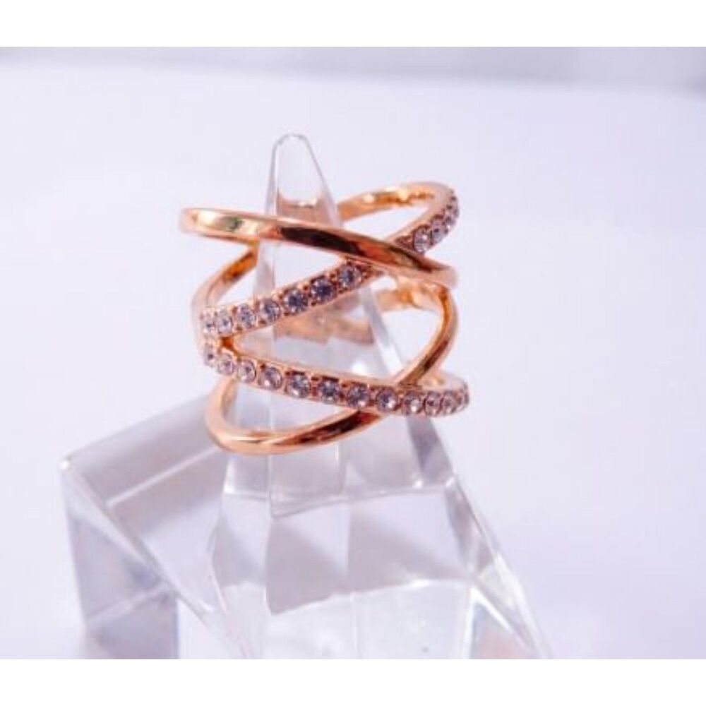 Banana Republic Women's Gold Criss Over Pave Crystal Ring Sz 6 NWT 45